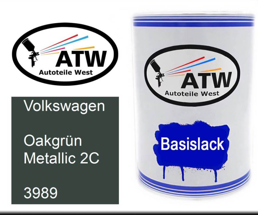 Volkswagen, Oakgrün Metallic 2C, 3989: 500ml Lackdose, von ATW Autoteile West.